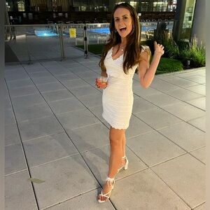 Line and dot white dress